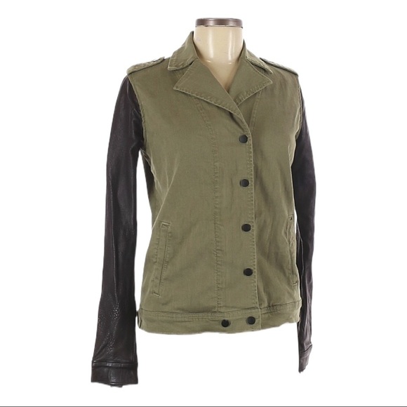 Joe’s Jeans Easy Rider Army Green Moto Jacket XS Leather Sleeves Celebrity Style - Picture 1 of 13